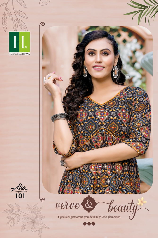 Alia By Hirwa 101-108 Party Wear Kurtis Catalog